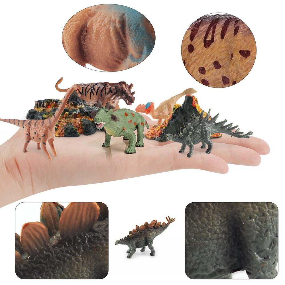 bretoyin 28pcs dinosaur volcano playset: mini dinosaurs, caveman toys, realistic figures, cake topper, educational for toddle