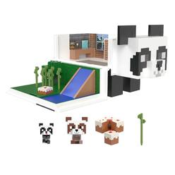 mattel minecraft mob head minis toys, panda playhouse playset & 2 panda action figures, removable bamboo shoots & cake slice