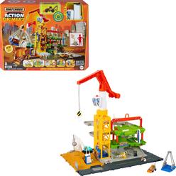 matchbox action drivers construction playset with lights and sounds, 20-tall mega crane with accessories, 1 matchbox construc