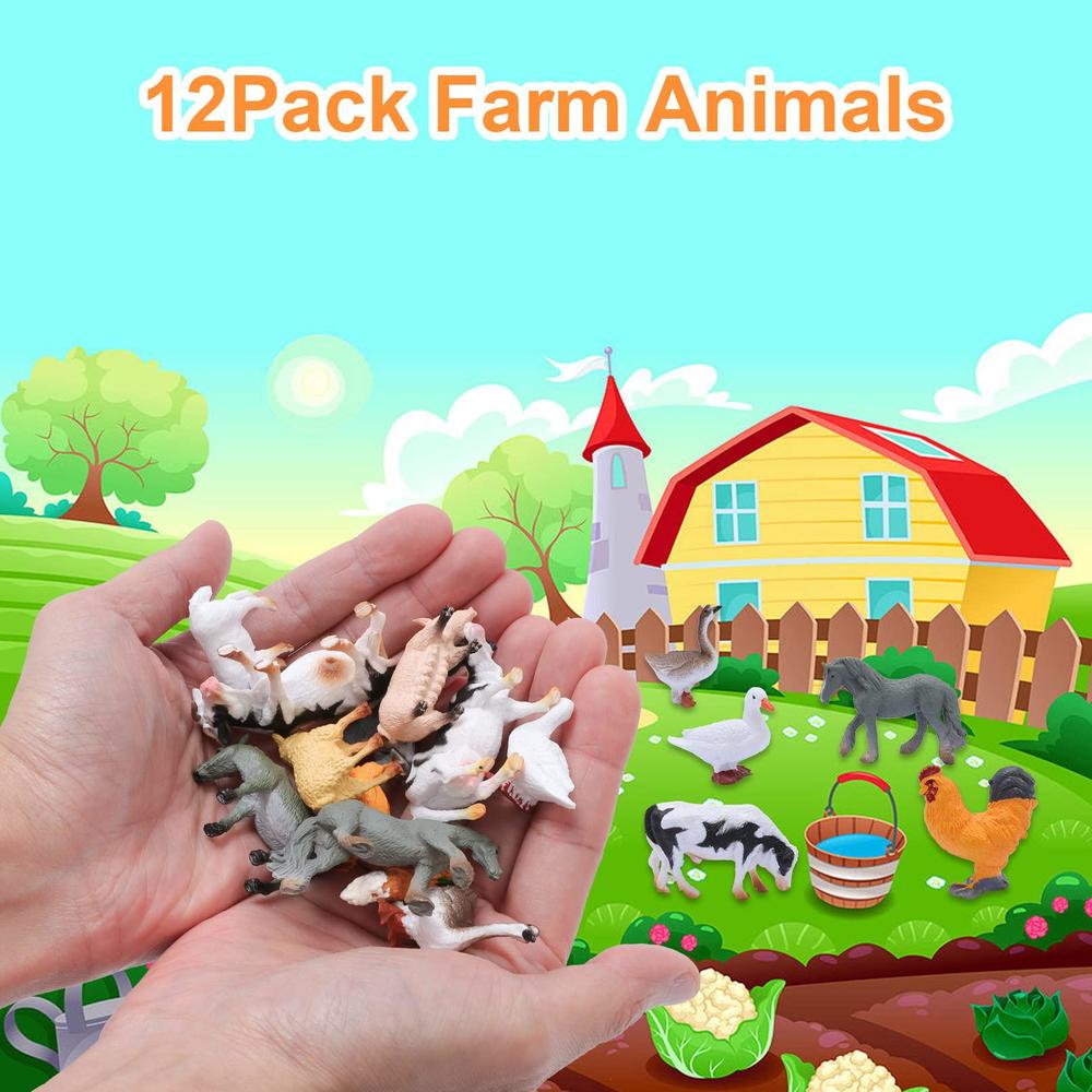rxdotrde 12 pieces farm animals figures toys,mini farm animal figures,plastic farm animals figurines,realistic farm animal figures edu