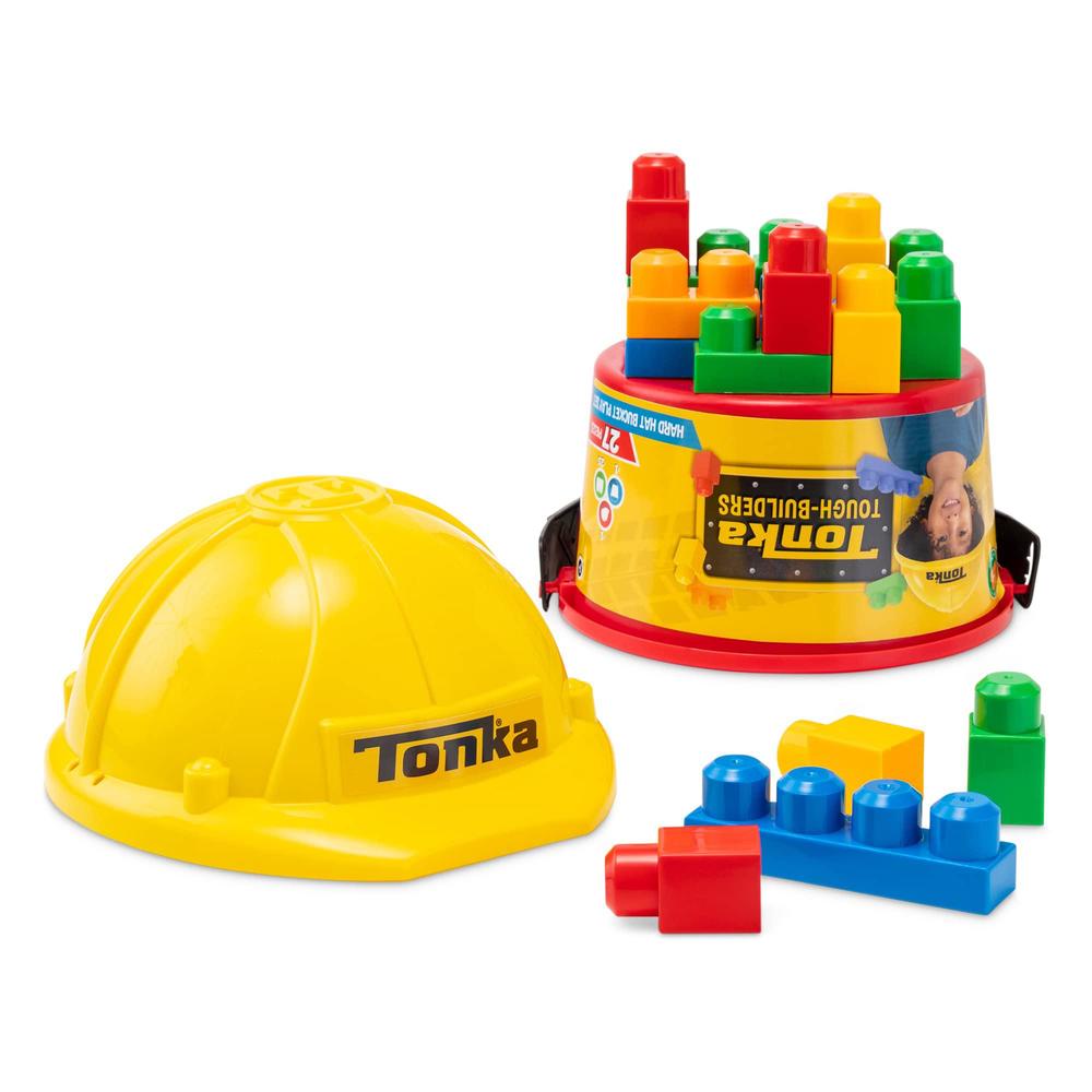 tonka tough builders - hard hat & large size building blocks and bucket playset, educational preschool toy, sensory, travel t