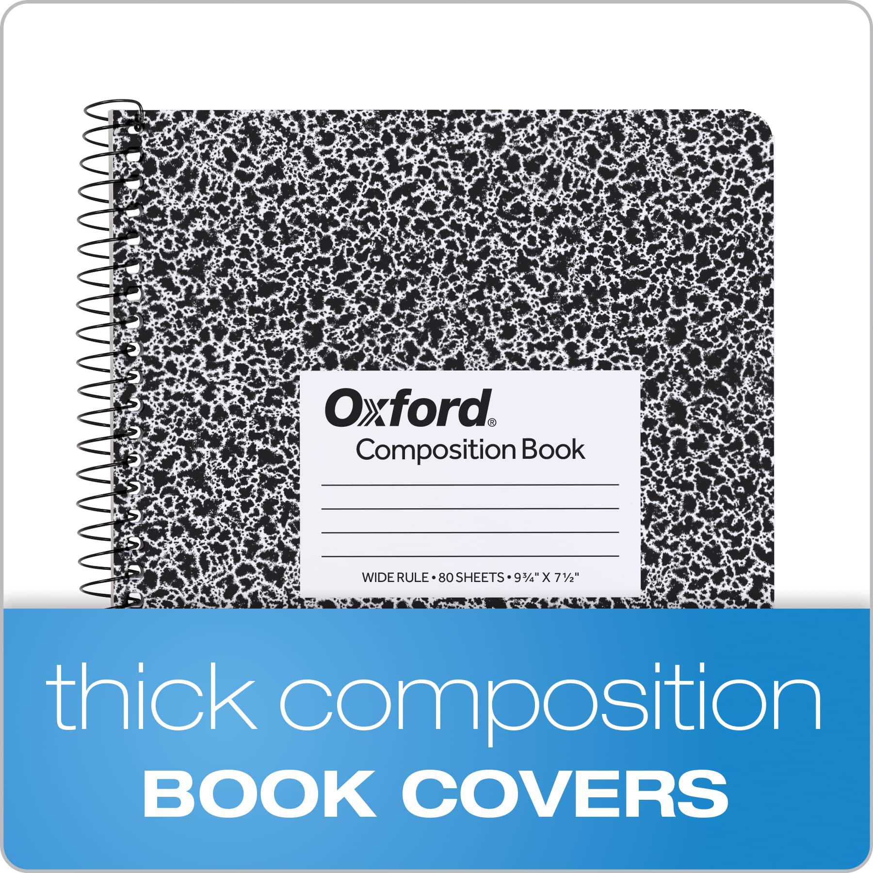 oxford spiral composition notebooks, 4 pack, wide ruled paper, 9-3/4 x 7-1/2 inches, 80 sheets, black marble cover (64950)