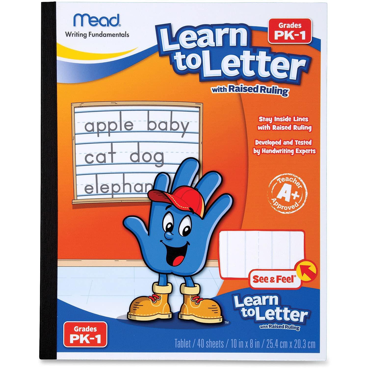 mead see and feel learn to letter raised ruling grades pk-1, 10 x 8 inches, 80 count