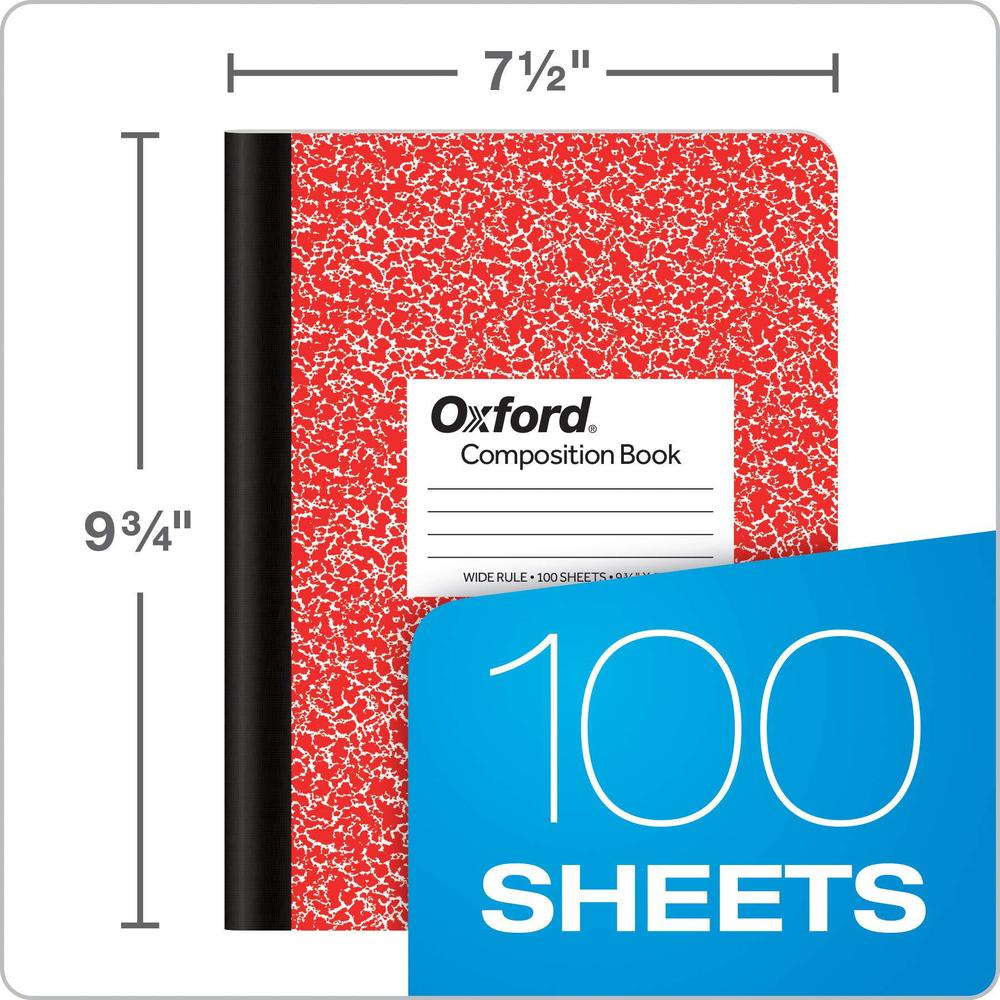 oxford composition notebook 6 pack, wide ruled paper, 9-3/4 x 7-1/2 inches, 100 sheets, assorted marble covers, 2 each: blue,