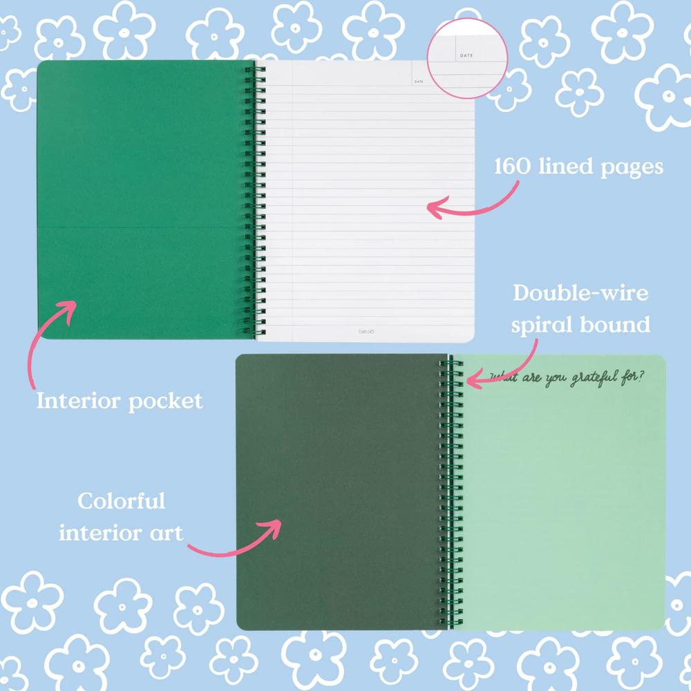ban.do green floral rough draft mini spiral notebook, 9