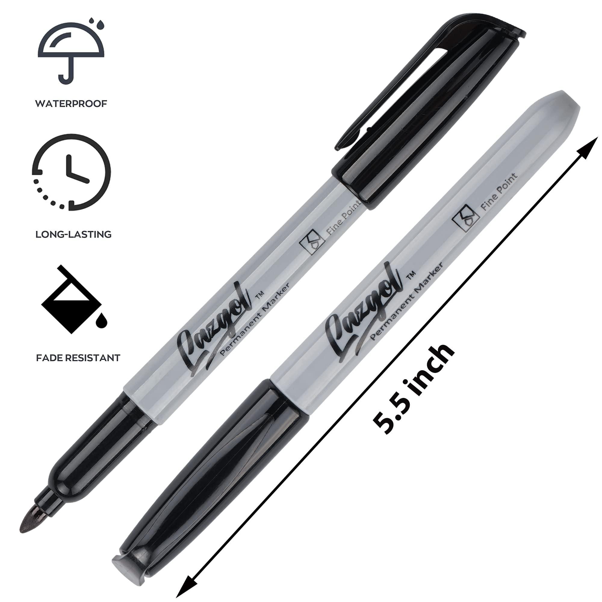 lazgol permanent markers bulk, 32 pack black permanent marker set, fine tip, waterproof markers, premium smear proof pens, wa