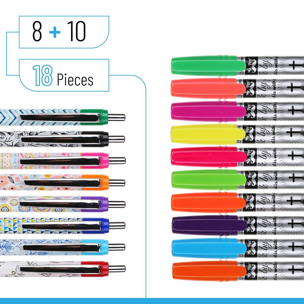 mr. pen- bible journaling kit, 18 pack (10 bible gel highlighter, 8 bible pens), bible highlighters and pens no bleed, gel hi