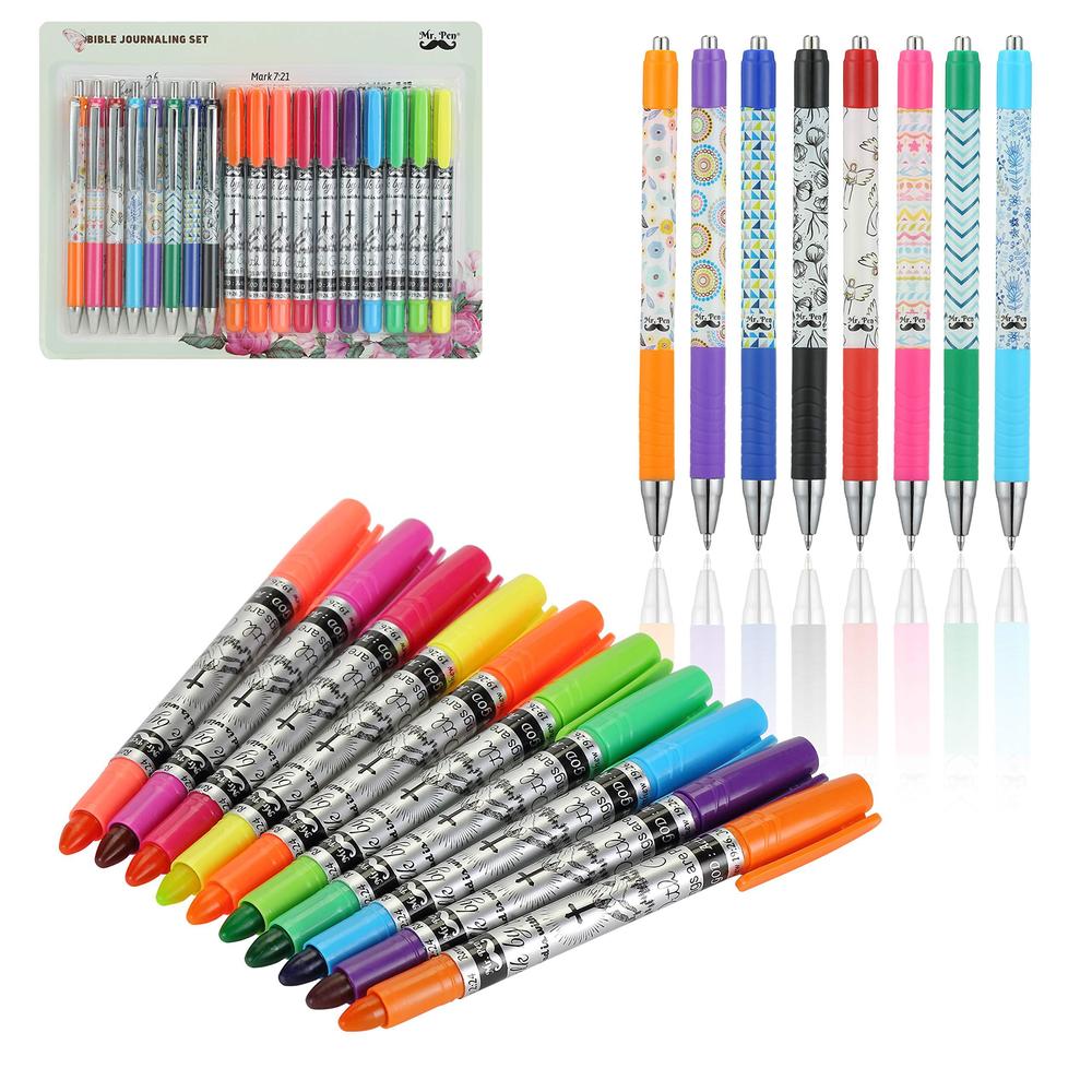 mr. pen- bible journaling kit, 18 pack (10 bible gel highlighter, 8 bible  pens), bible highlighters and pens no bleed, gel hi