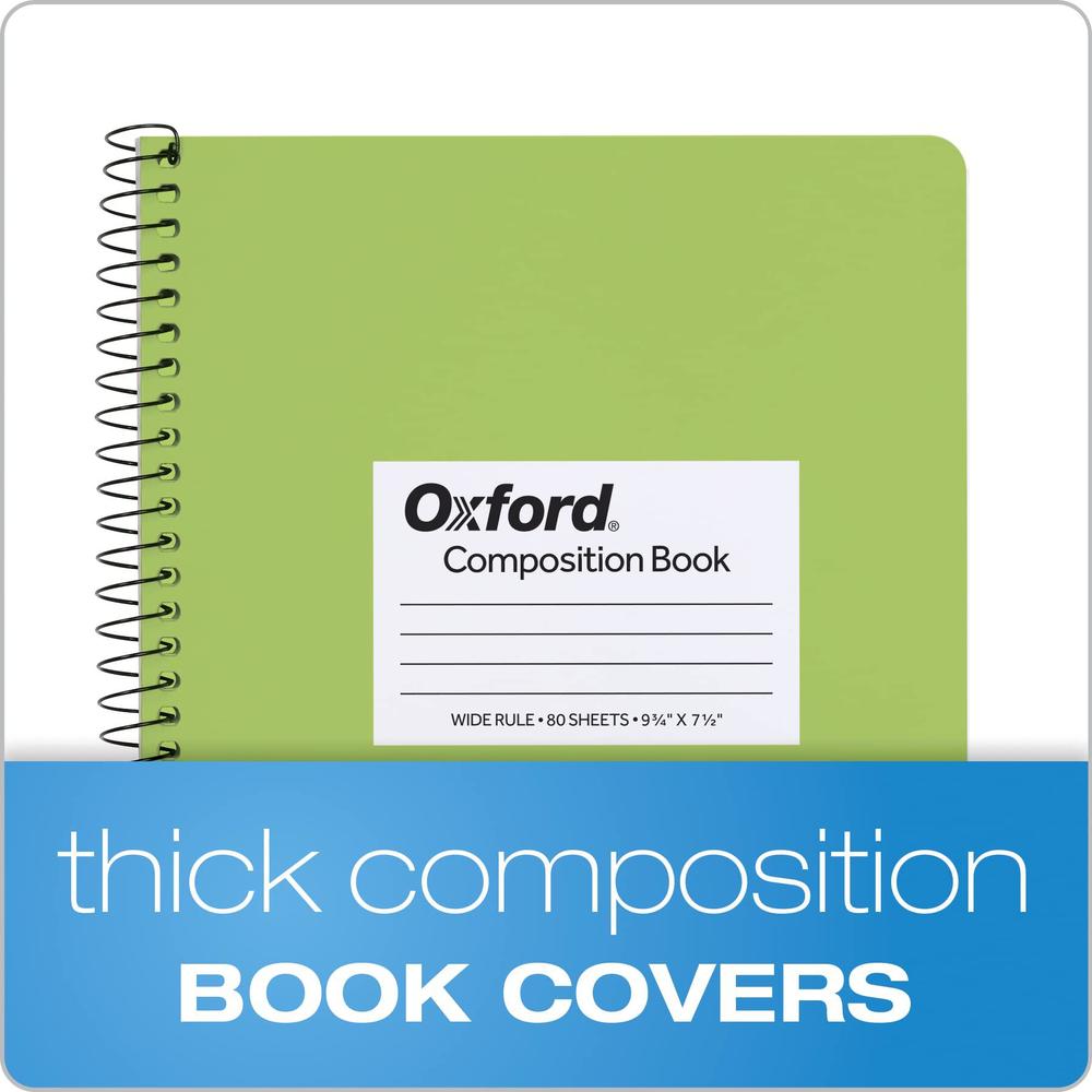 oxford spiral composition notebooks, 4 pack, wide ruled paper, 9-3/4 x 7-1/2 inches, 80 sheets, assorted pastel covers (64946