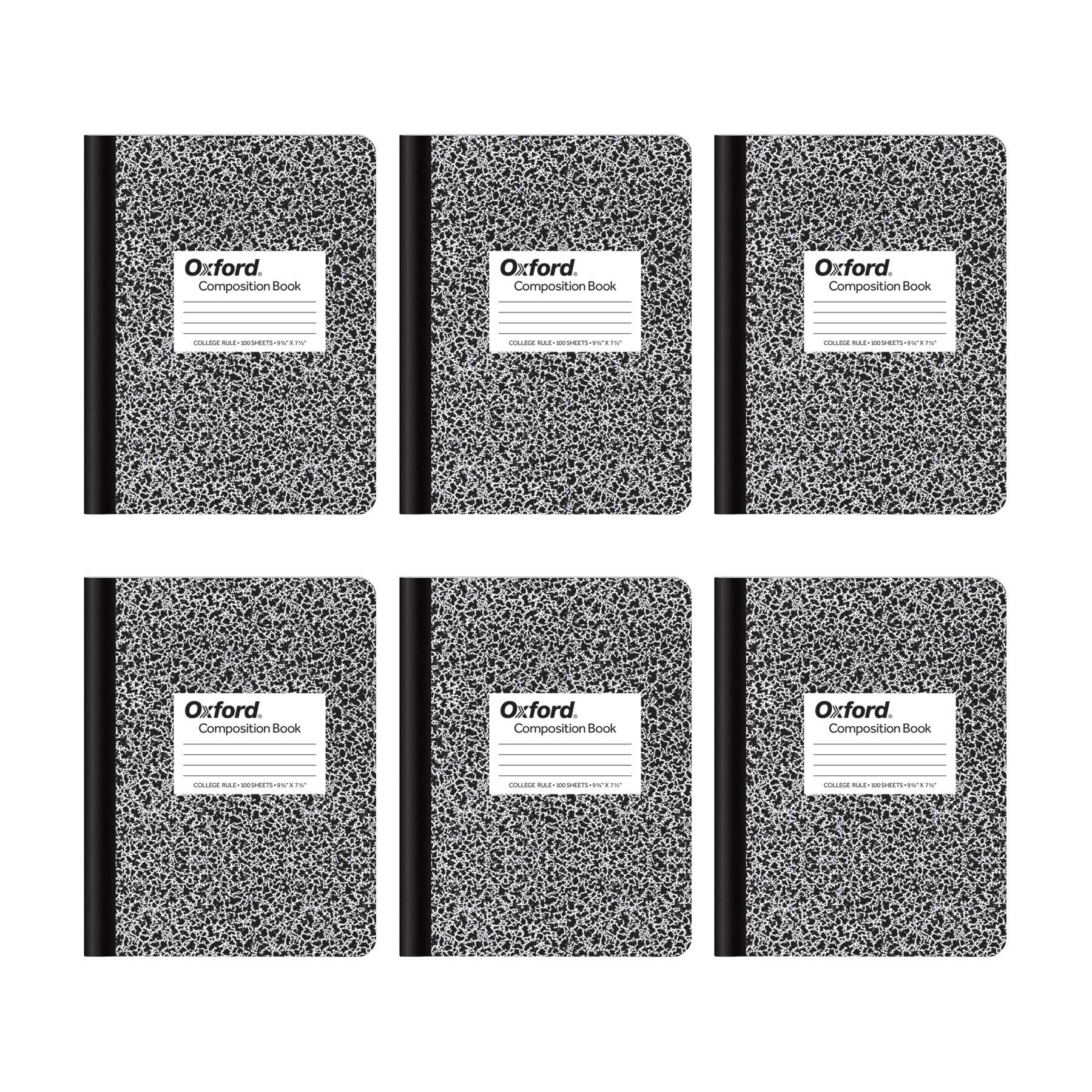oxford composition notebooks, college ruled paper, 9-3/4 x 7-1/2 inches, 100 sheets, black, 6 pack (63767)