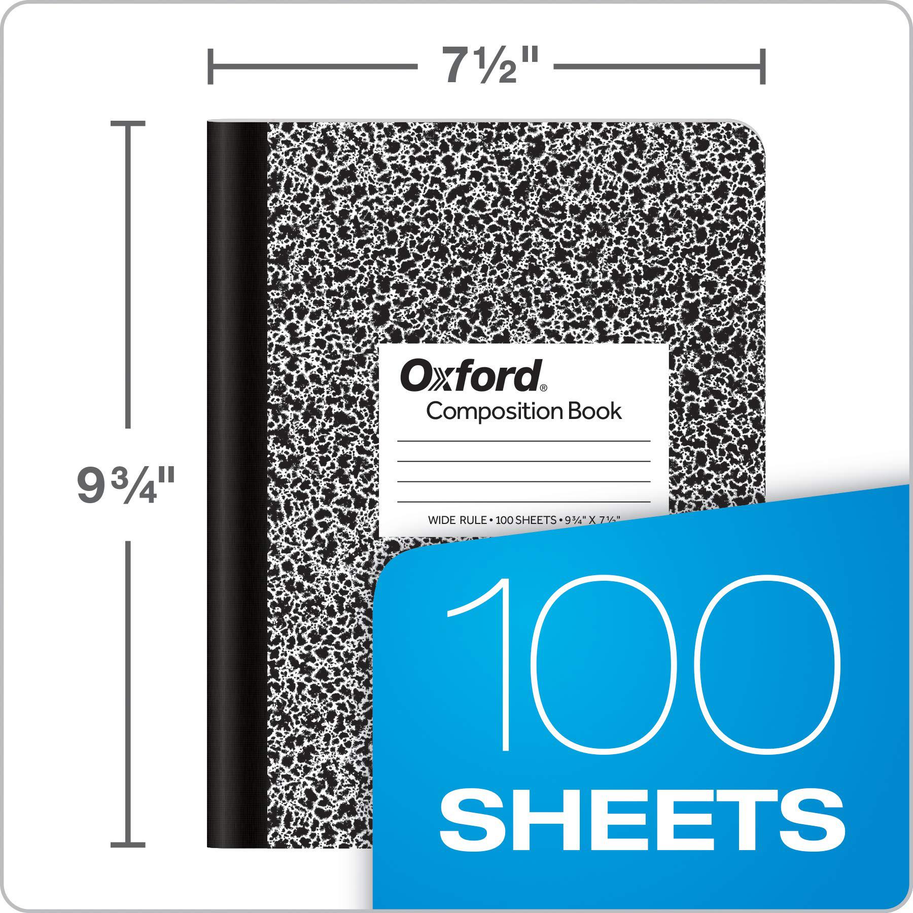 oxford composition notebooks, wide ruled paper, 9-3/4 x 7-1/2 inches, 100 sheets, black, 6 pack (63764)
