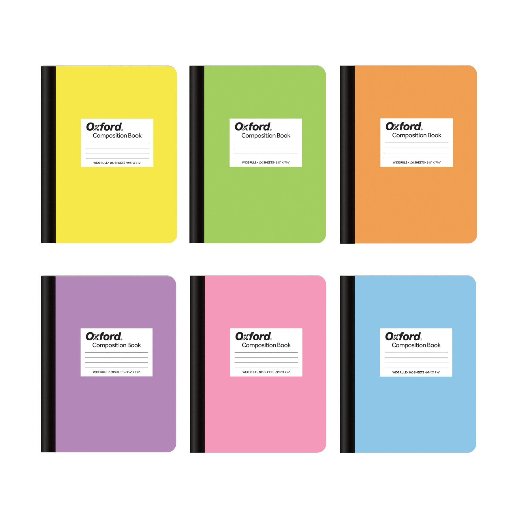 oxford composition notebooks, 6 pack, wide ruled paper, 9-3/4 x 7-1/2 inches, 100 sheets, assorted pastel covers (63759)