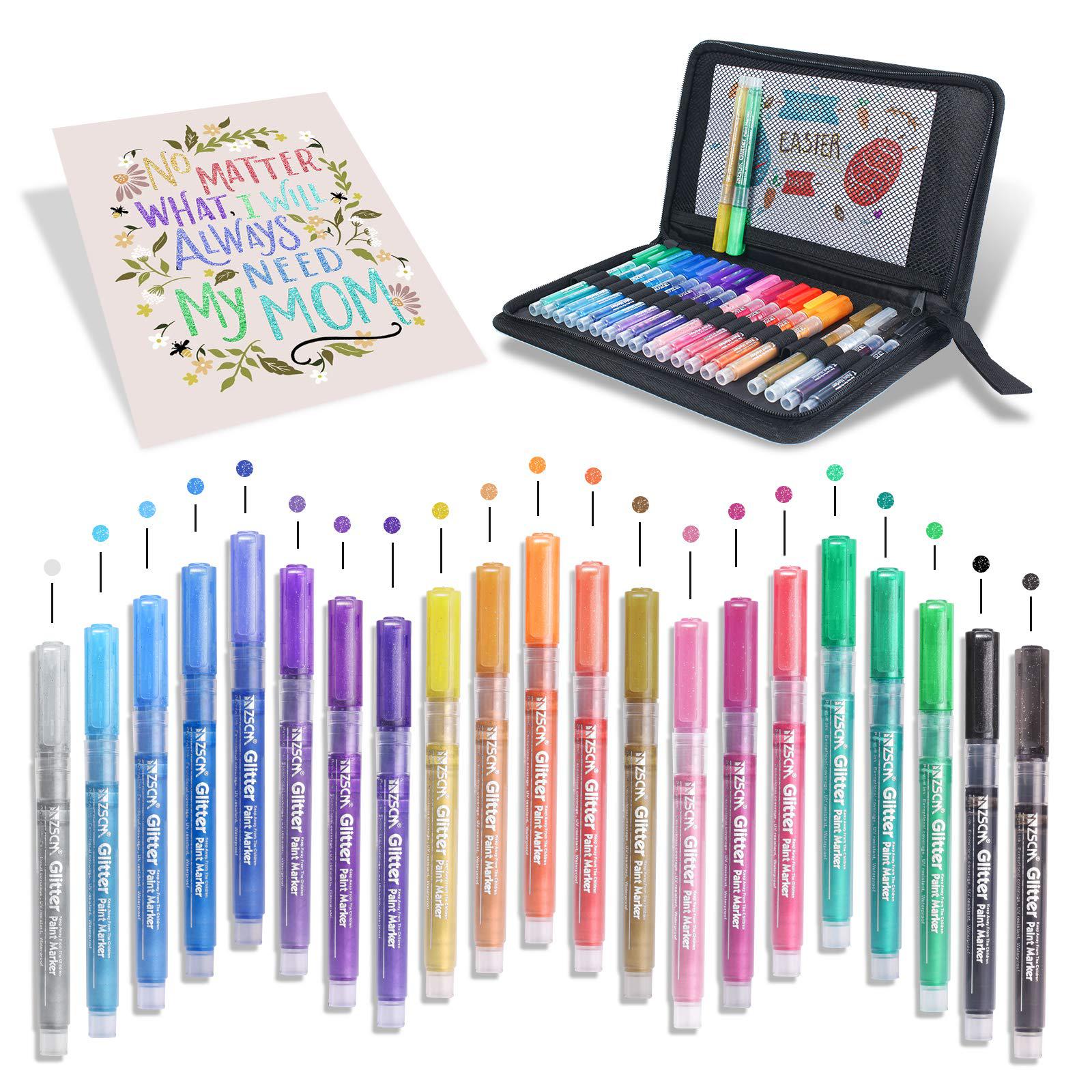 ZSCM QUALITY DECIDES THE FUTURE RNAB08CXKBTYN zscm 21 colors acrylic  glitter markers paint pens, rock painting pens markers metallic art marker  for kids adults card making