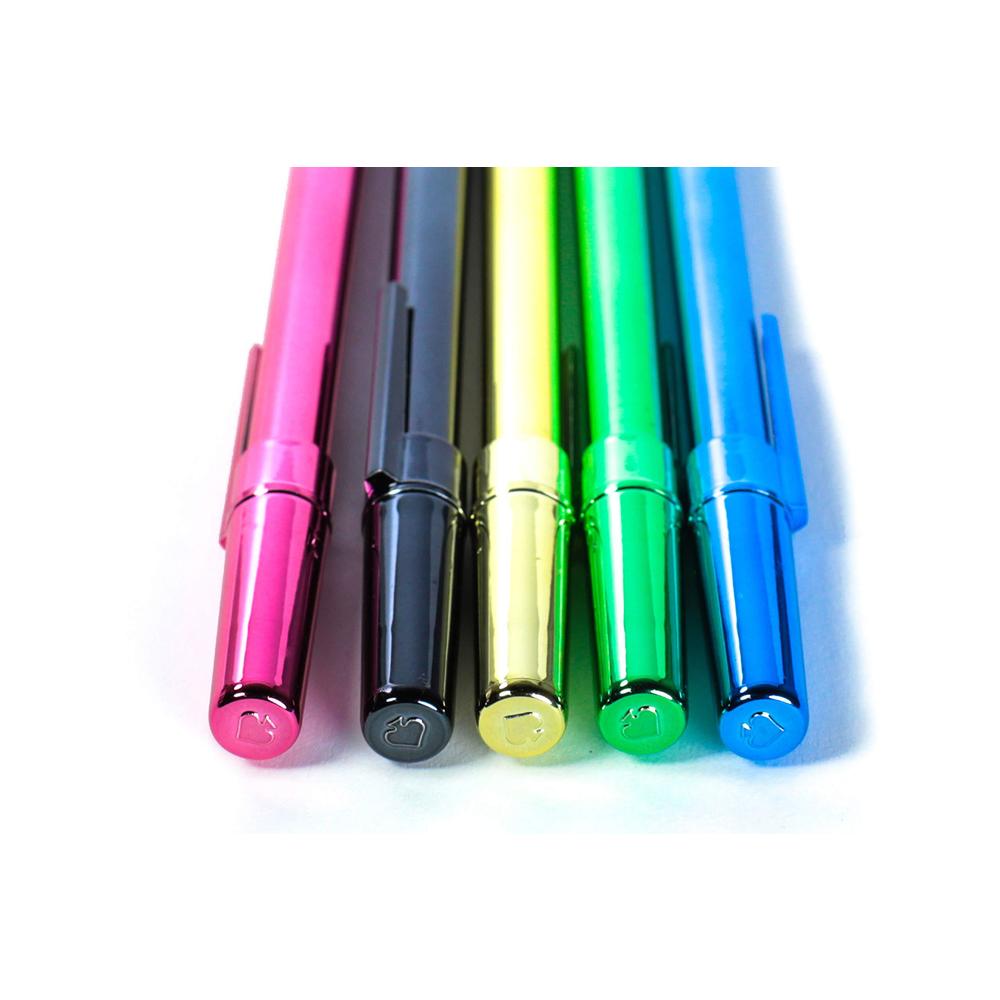kate spade new york black ink pen set of 5, colorful stick pens, metallics
