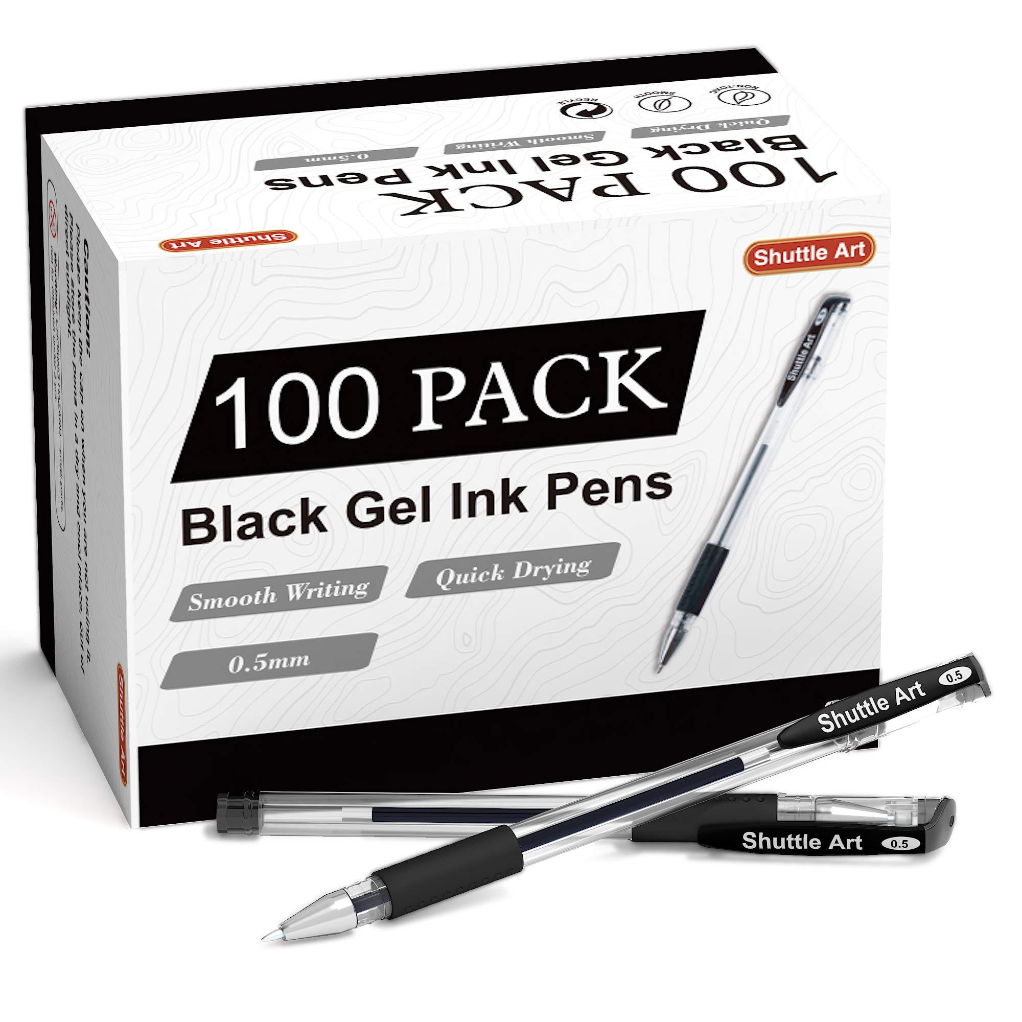 shuttle art black gel pens, 100 pack fine point black ink pens bulk, 0.5mm rollerball gel ink pens smooth writing with comfor