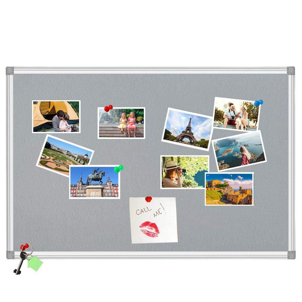 A AIRLLEN bulletin board, felt board, notes board, memo board, gray pin board 24 x 36 inches, silver aluminium frame