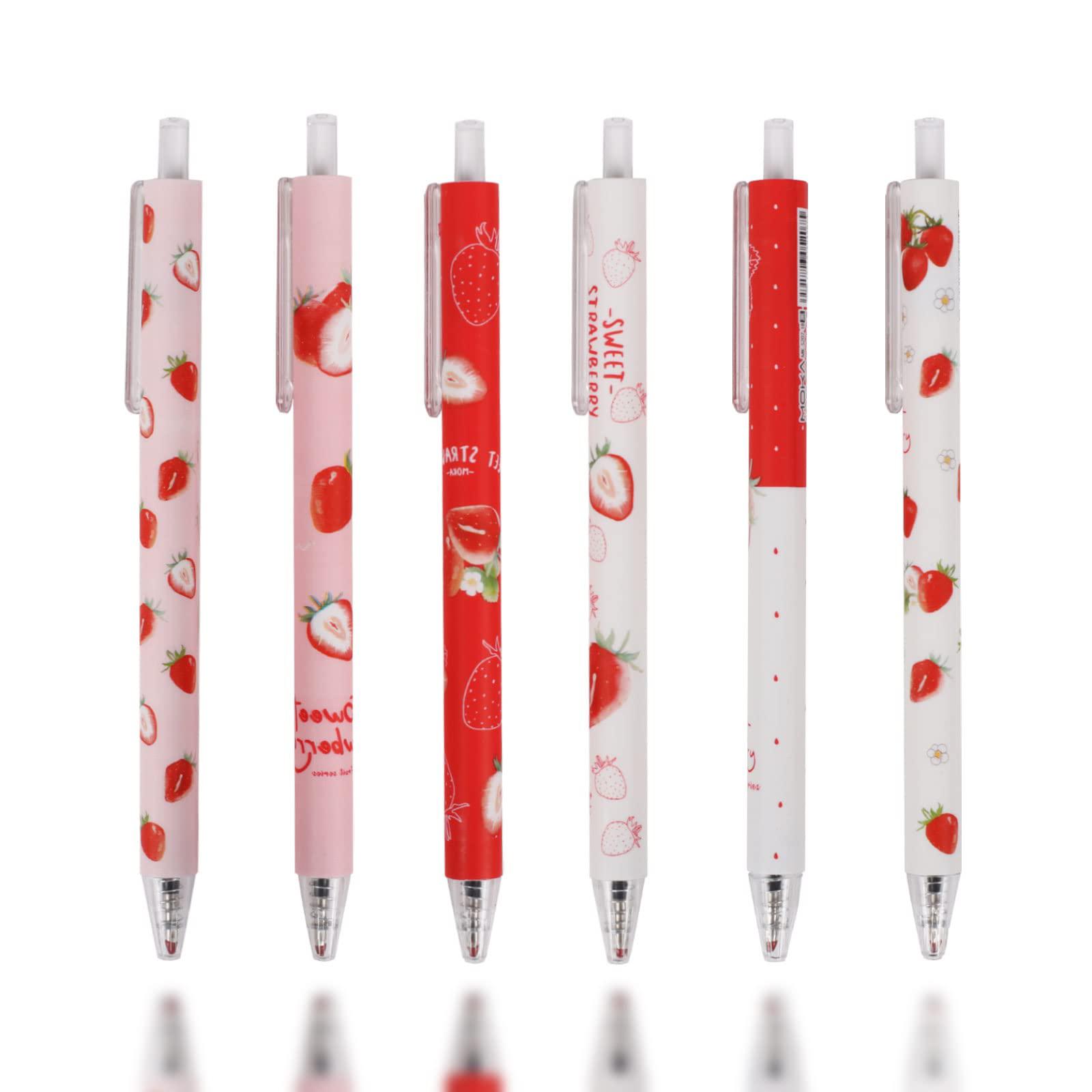 xiannv 6 pcs strawberry pen cute school supplies cute pens kawaii black gel pens retractable priting pen stationery set pen f