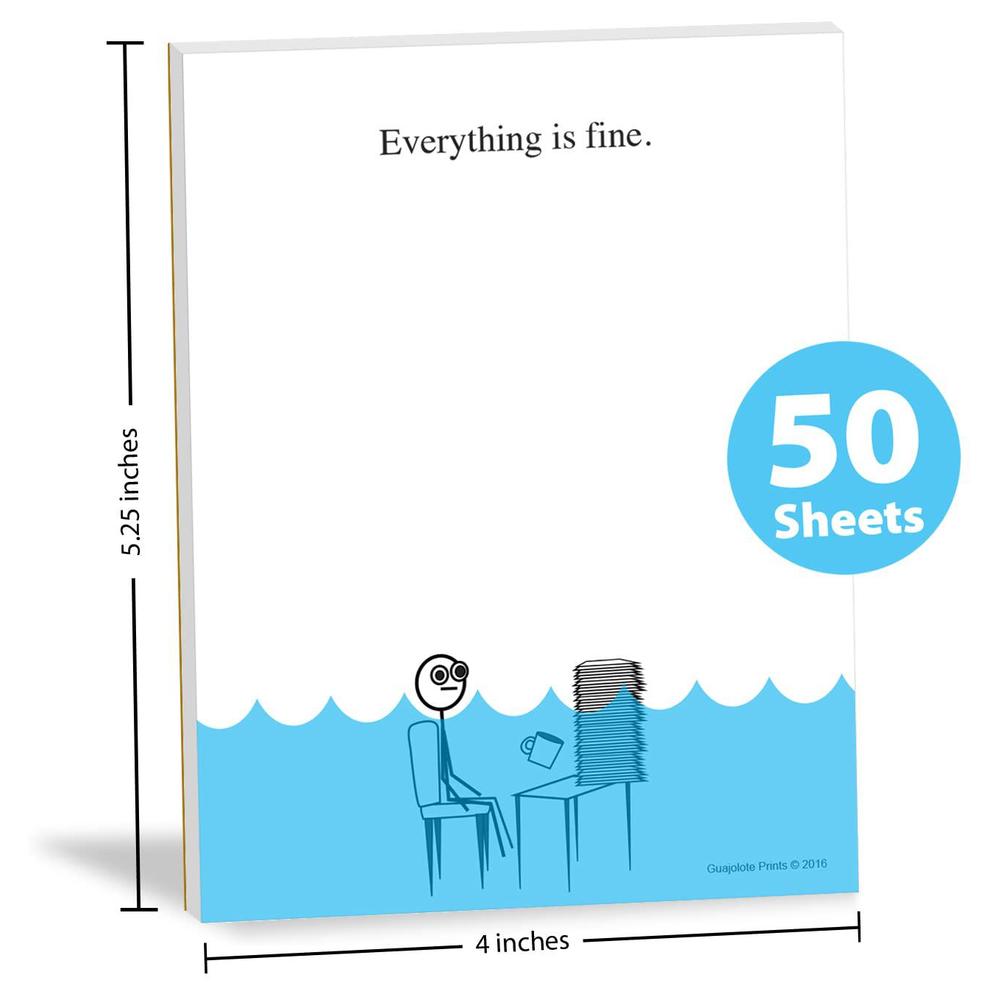 guajolote prints everything is fine paper pad - 4 x 5.25 inch, 50 sheets - funny office desk gag gift for boss, coworker