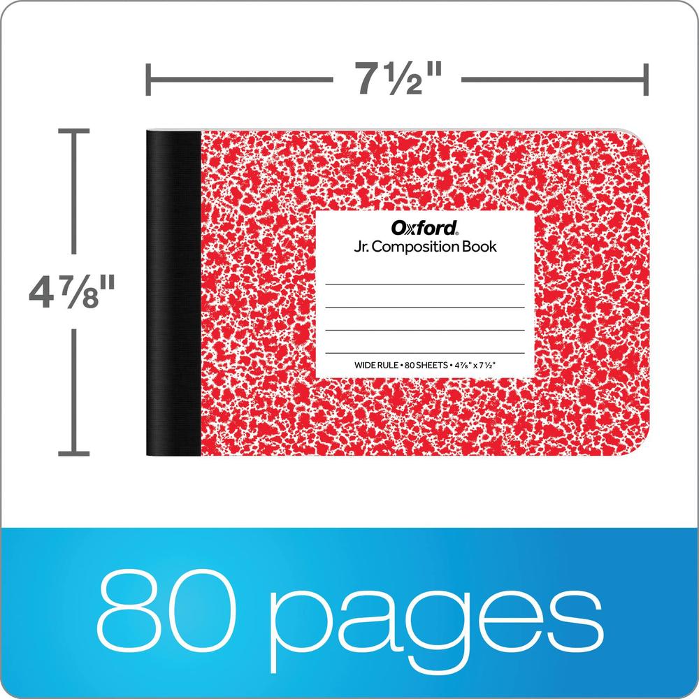 oxford jr. composition notebooks, half size, 4-7/8 x 7-1/2 inches, wide ruled paper, 80 sheets, assorted primary covers, 6 pa