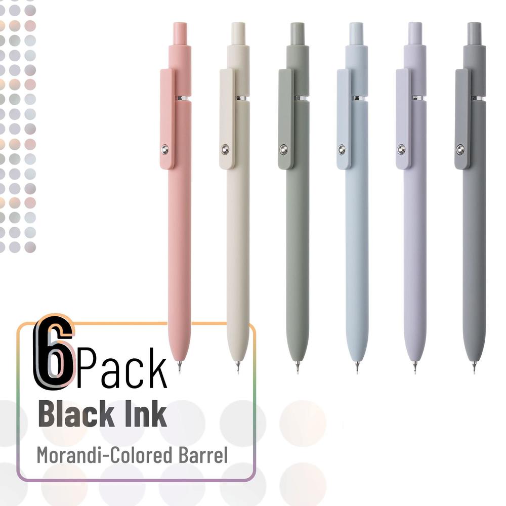 mr. pen- retractable gel pens, 6 pack, morandi barrels, black gel pens, fast dry, gel pens fine point 0.5mm, retractable pens