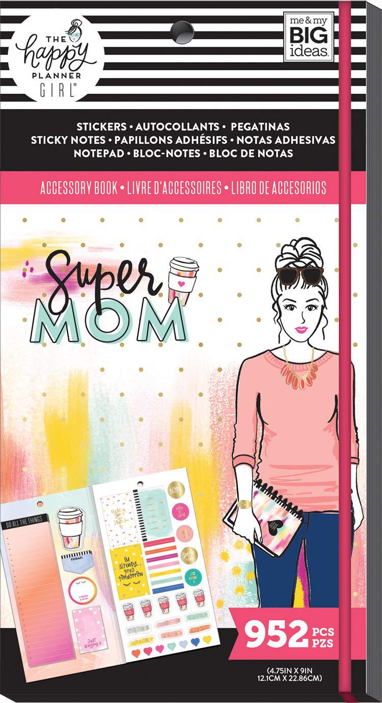 me & my big ideas accessory book bundle - the happy planner scrapbooking supplies - super mom theme - 4 sticky note pads & 1 