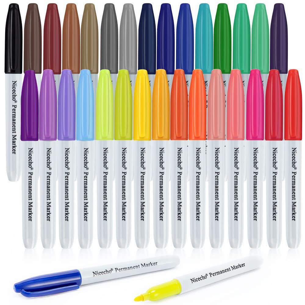 Nicecho RNAB08CV23G2L nicecho permanent markers, 30 colored fine point  marker pens, waterproof marker works on paper, plastic, wood, metal and glas