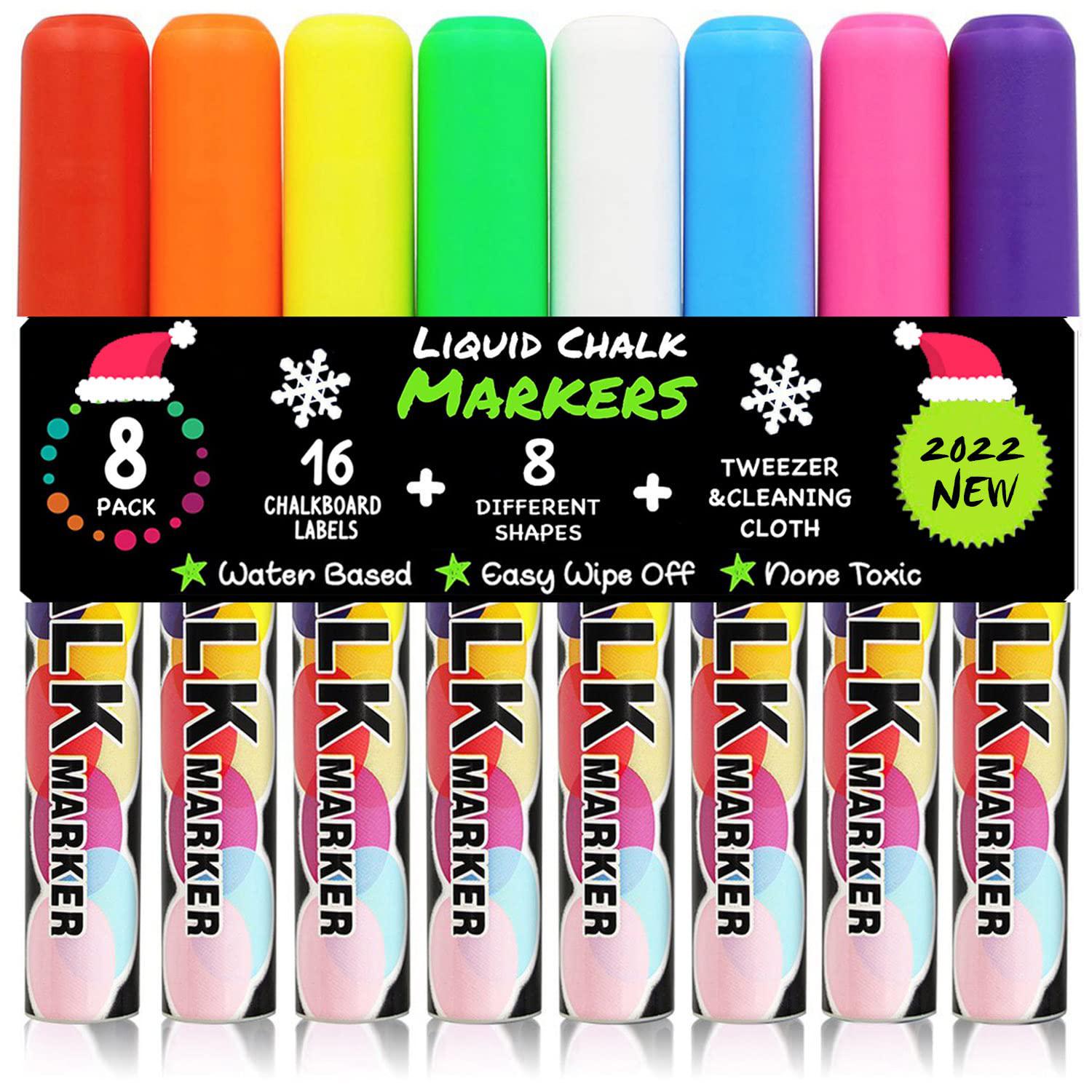 W Outwit Chalk Markers, Erasable Chalkboard Neon Pens for Kids Art, 8 Packs Non-Toxic Window Markers with Chisel or Fine Tip,16 Labels, Drawing Marker