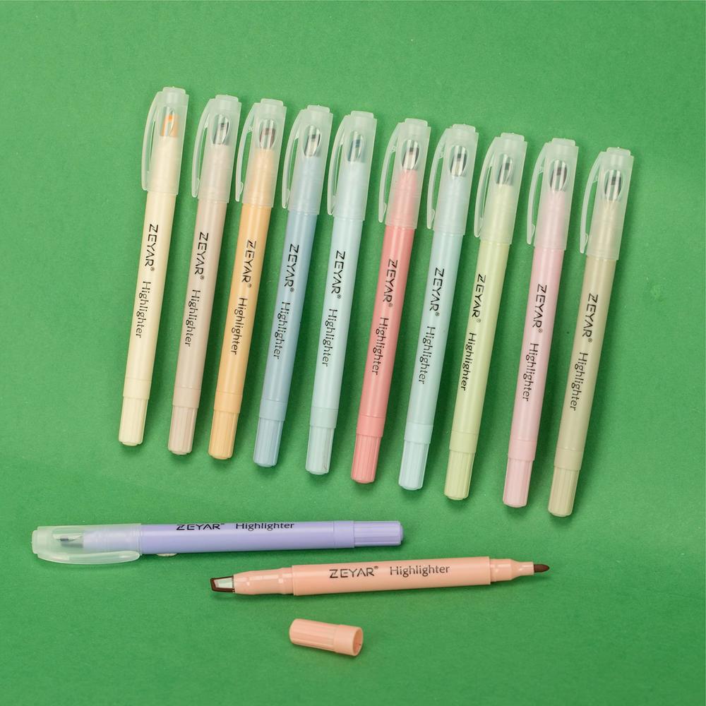 ZEYAR Clear View Highlighter Pen, See-Through Chisel Tip & Fine Tip, Dual Tips Marker, Water Based, No Bleed, Quick Dry (12 Vintage Colors)
