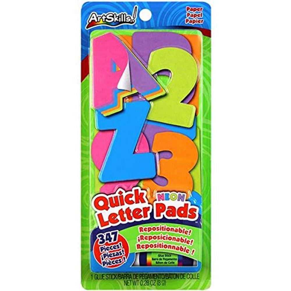 artskills 4 neon colors, 347 pieces plus 1 glue stick (pa-1225) 3" poster letters