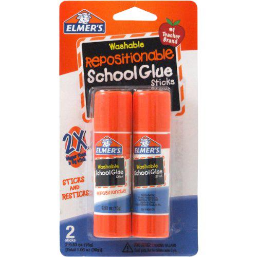 elmer's repositionable washable school glue stick, 0.53 ounce, 2 count