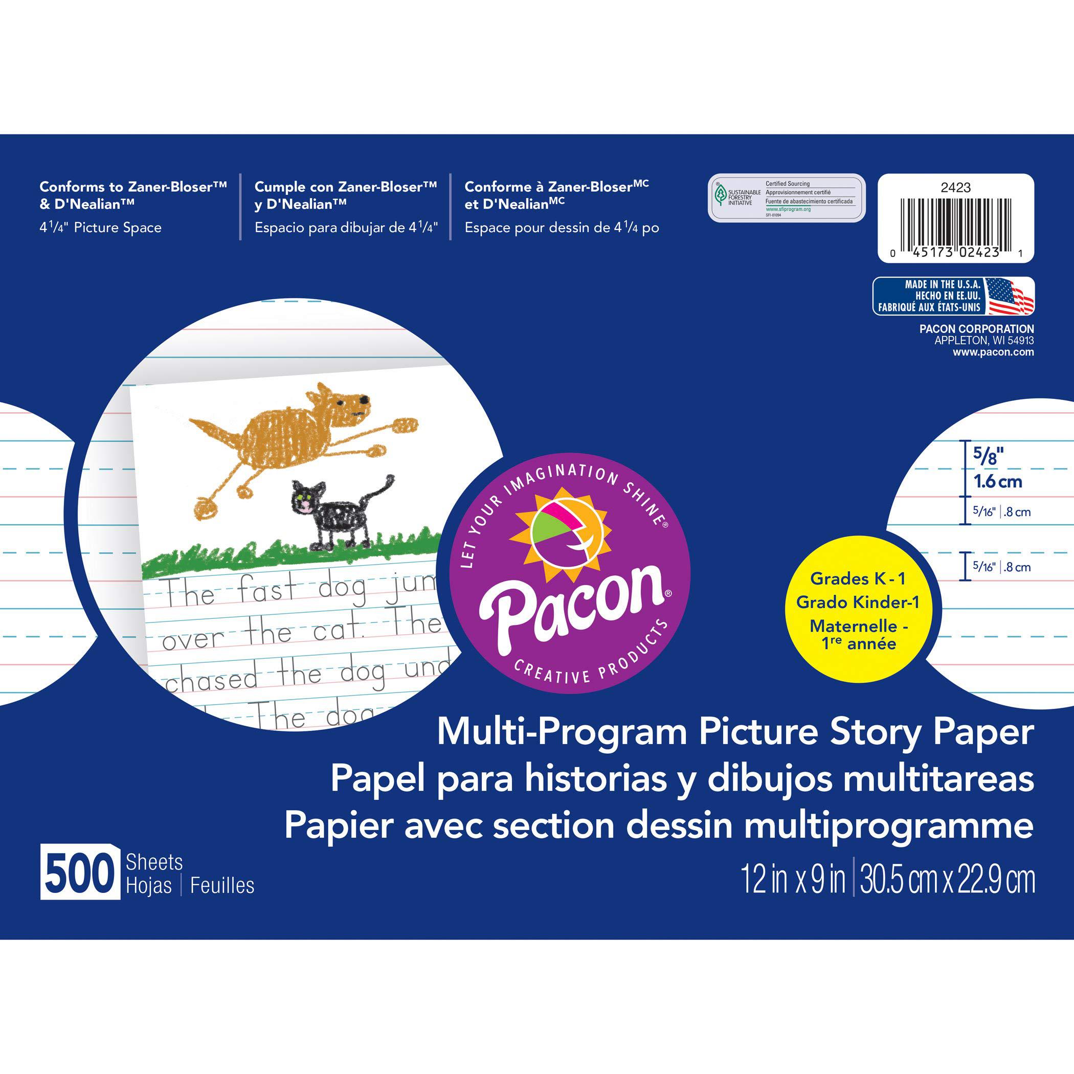 pacon multi-program picture story paper, 12"x9", d'nealian (k) and zaner-bloser (1), 500 sheets