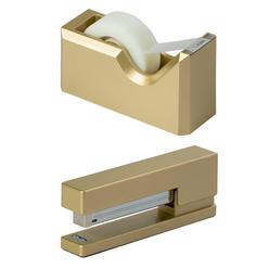 jam paper office & desk sets - 1 stapler & 1 tape dispenser - gold - 2/pack