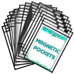 Two Point RNAB07WGXCWRM magnetic dry erase pockets by two point (30-pack) -  10 x 14 in - black clear plastic sleeves for paper, shop ticket holders