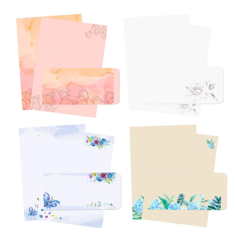 Gtlzlz 48pcs stationary writing paper with envelopes - japanese stationery set double sided printing floral letter writing paper, 32
