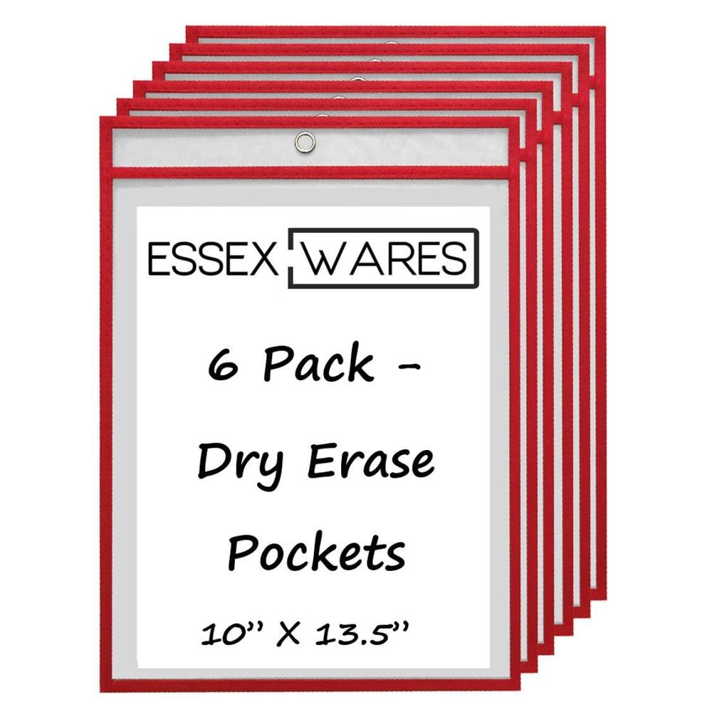 Essex Wares 6 pack dry erase pocks - red - by essex wares - for teacher lessons in a classroom or for use at your home or office - fits s
