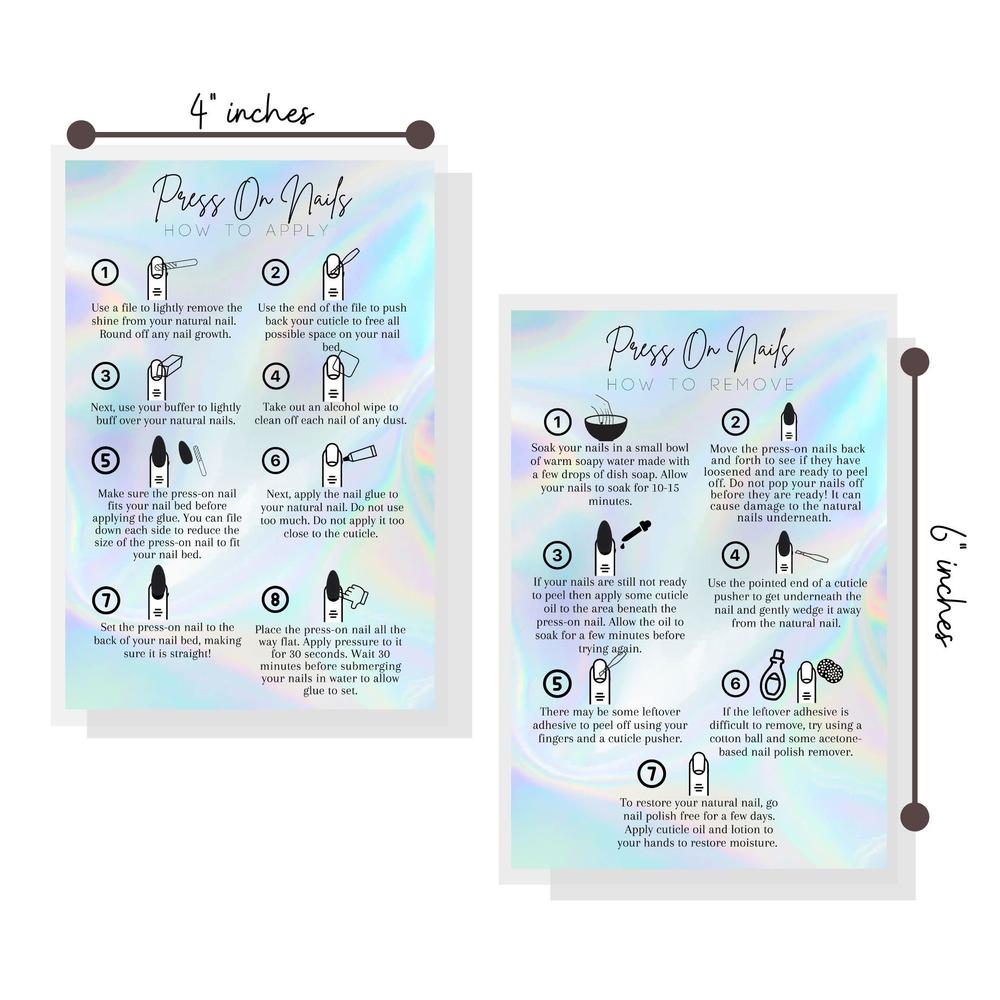 Lashicorn how to apply press on nails postcard | 30 pack | 4x6" inch postcard | press on nail kit supplies | press on nail instruction 