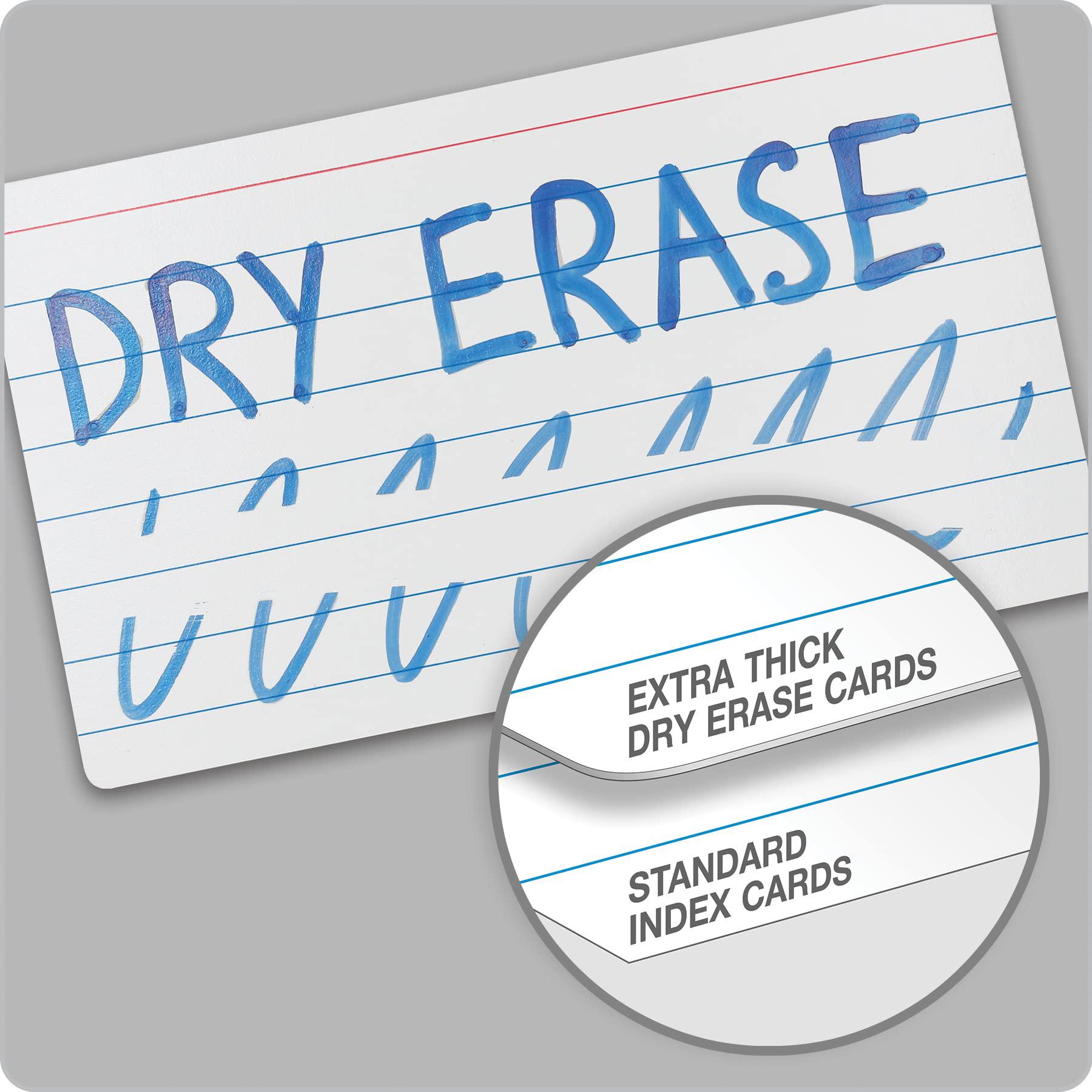 oxford dry erase index cards, 3x5 ruled, reusable flash cards, double sided dry & wet erase cards for gaming, study or vocabu
