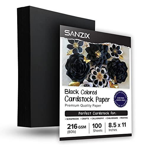 SANZIX 100 Sheets Black Cardstock 8.5 x 11 inch Thick Paper, 80lb. 216 GSM Heavy Weight Printer Paper, Cardstock for Invitati
