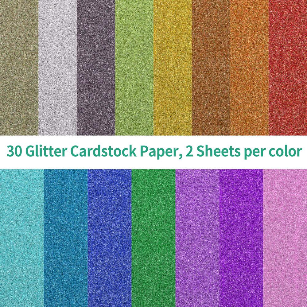Uncle Paul glitter cardstock paper, 30 sheets 15 colors 300gsm/110ib colored cardstock premium glitter paper for crafts, a4 glitter card