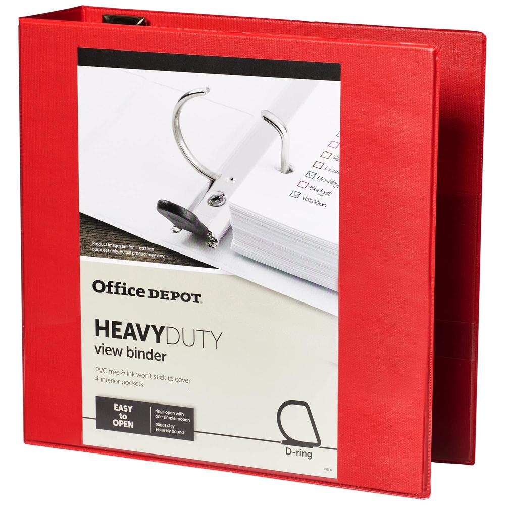office depot brand heavy-duty easy open d-ring view binder, 3" rings ...