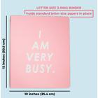 Ban.Do Hardcover 3 Ring Binder with 1 inch Rings, School and Office Organizer for Letter Size Paper, I Am Very Busy (Pink)