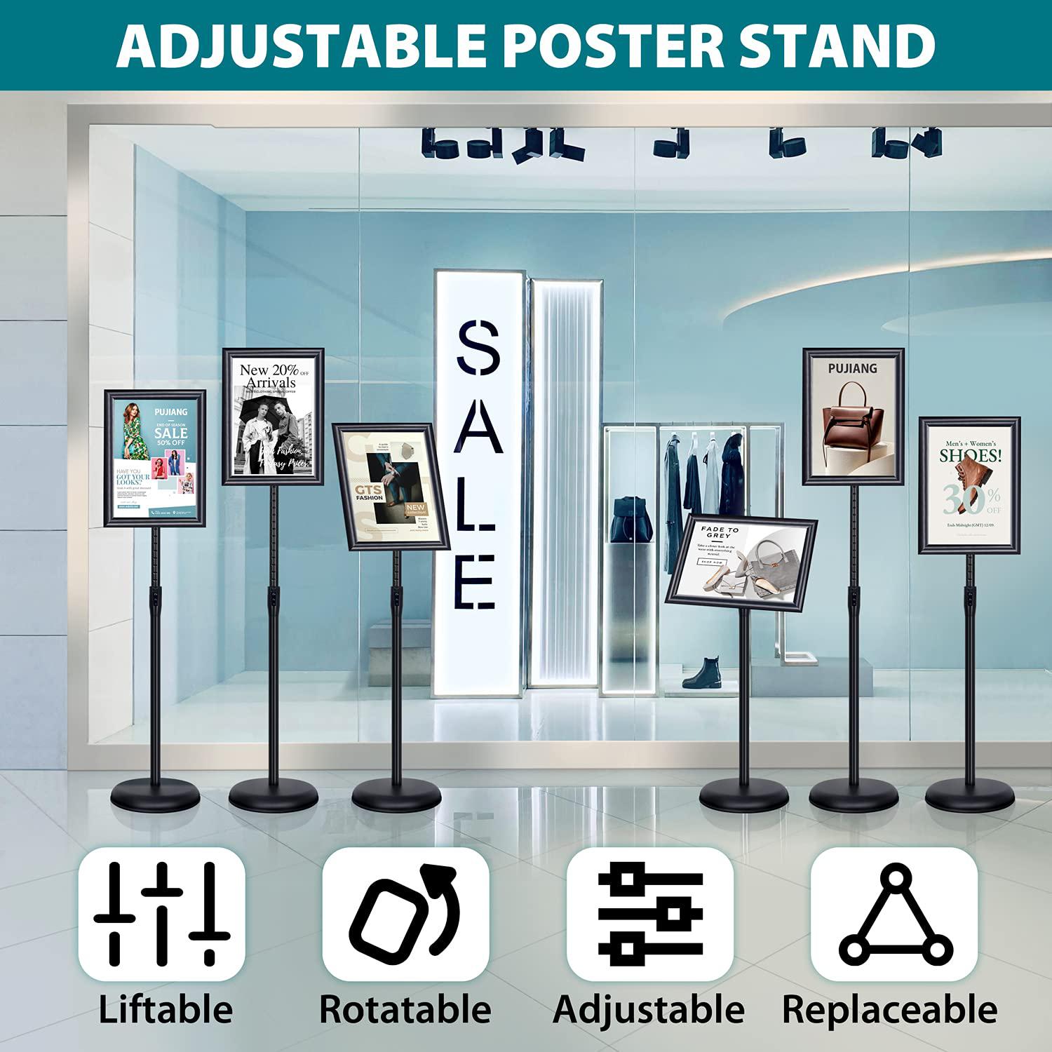 pujiang 6packs 8.5x11 inch adjustable sign holder poster stand, heavy duty floor sign stand with aluminum snap open frame for