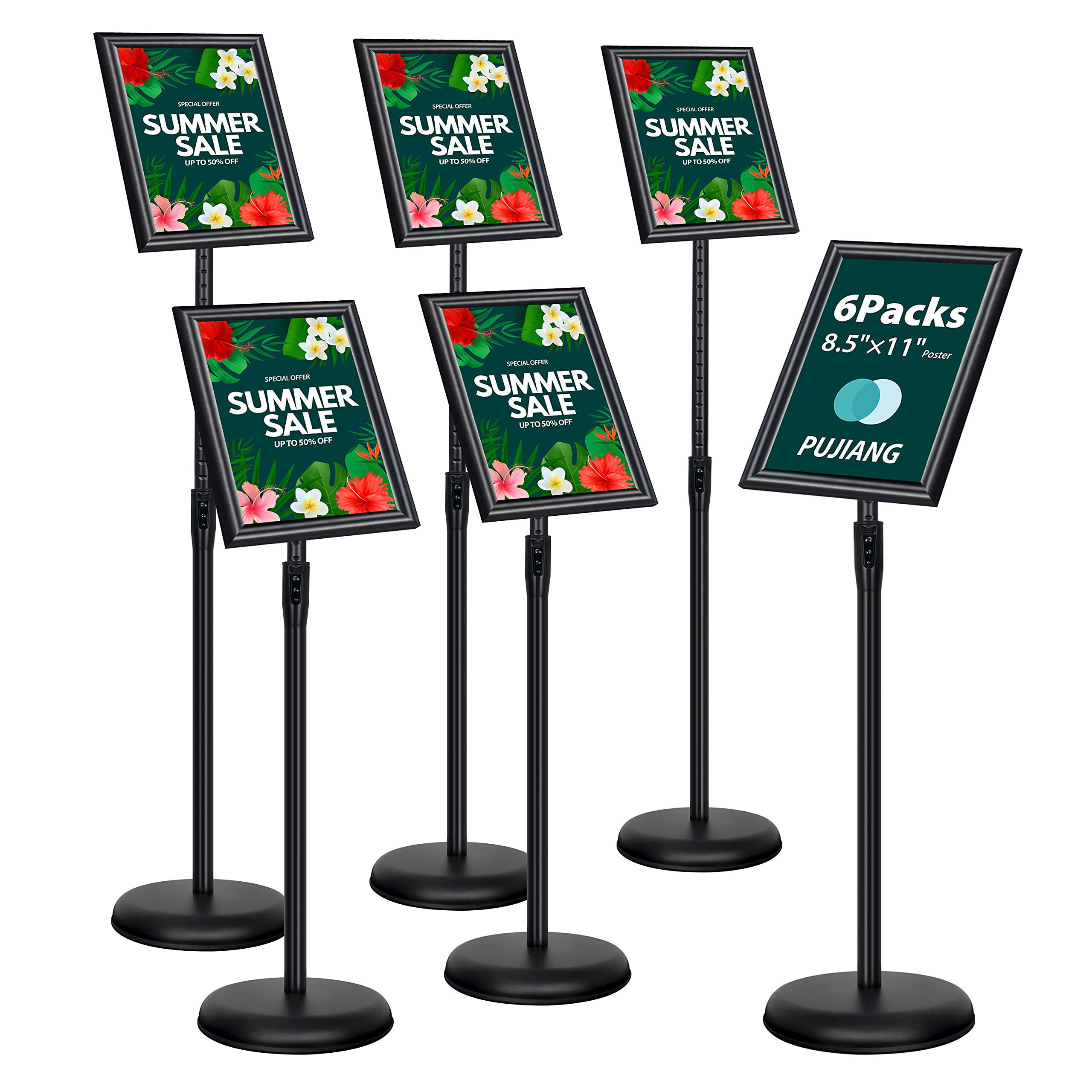 pujiang 6packs 8.5x11 inch adjustable sign holder poster stand, heavy duty floor sign stand with aluminum snap open frame for