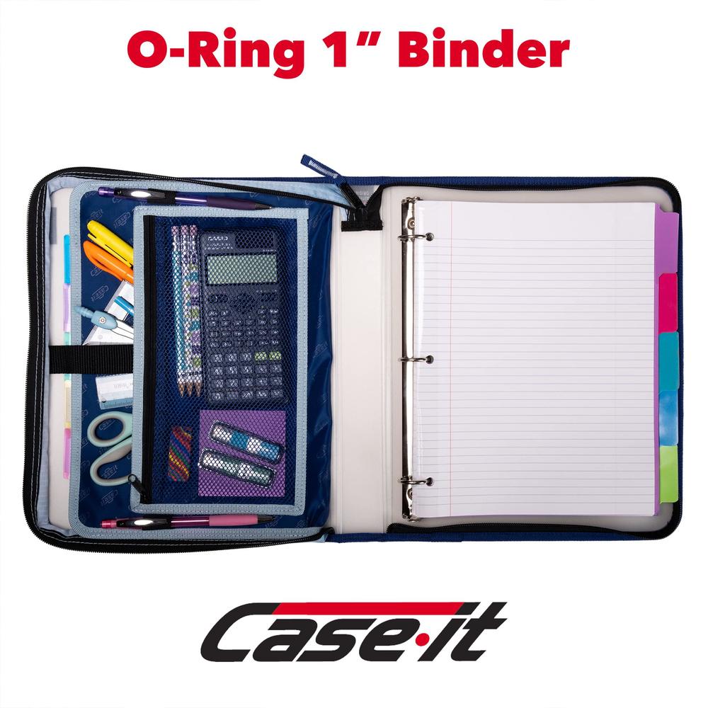 Case It case-it transulcent slim go tab zipper binder, 1" o-ring with 5-color tabs, expanding file folder, ps-425-slim, blue
