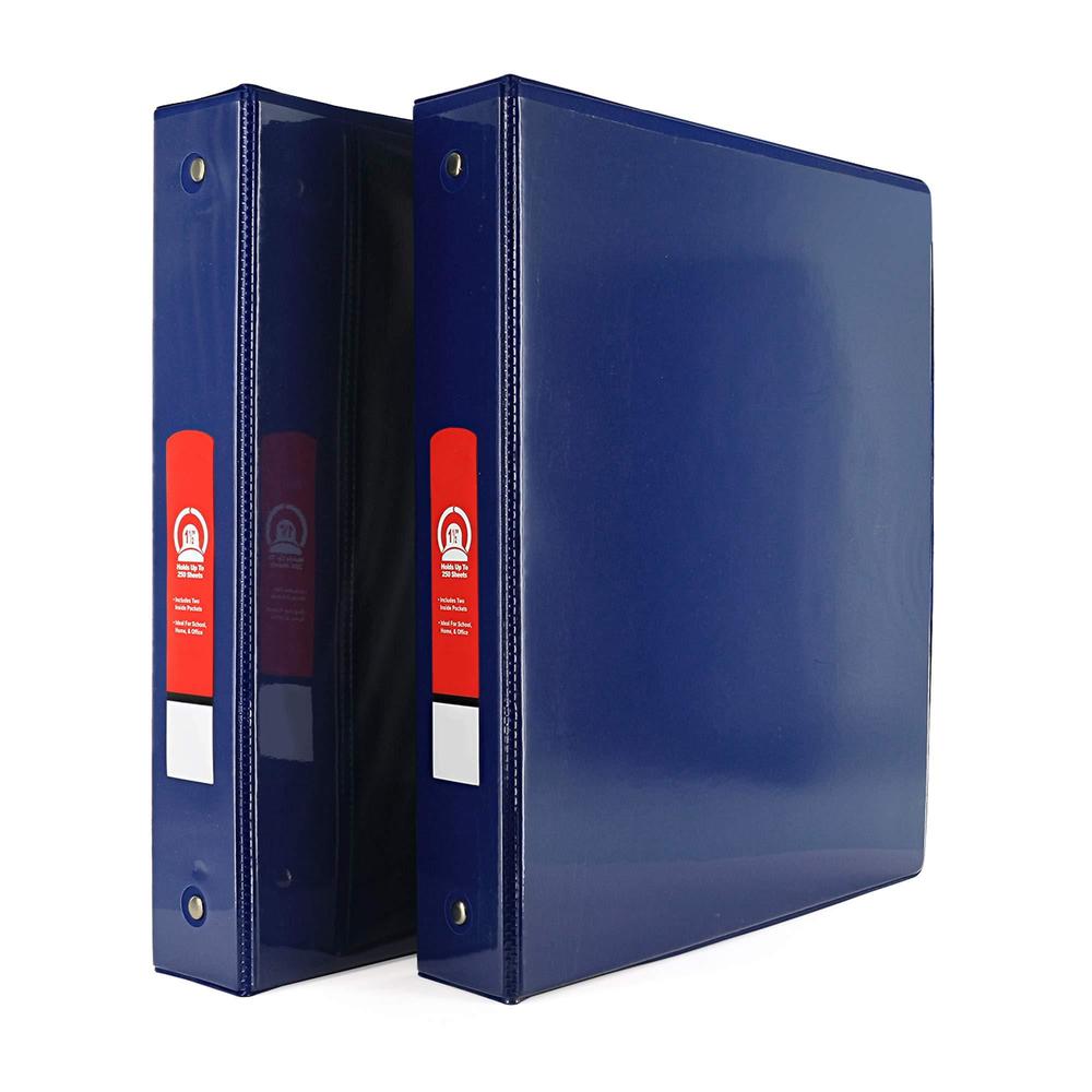 emraw super great 1 1/2" 3-ring view binder with 2-pockets - available in blue - great for school, home, & office (2-pack)