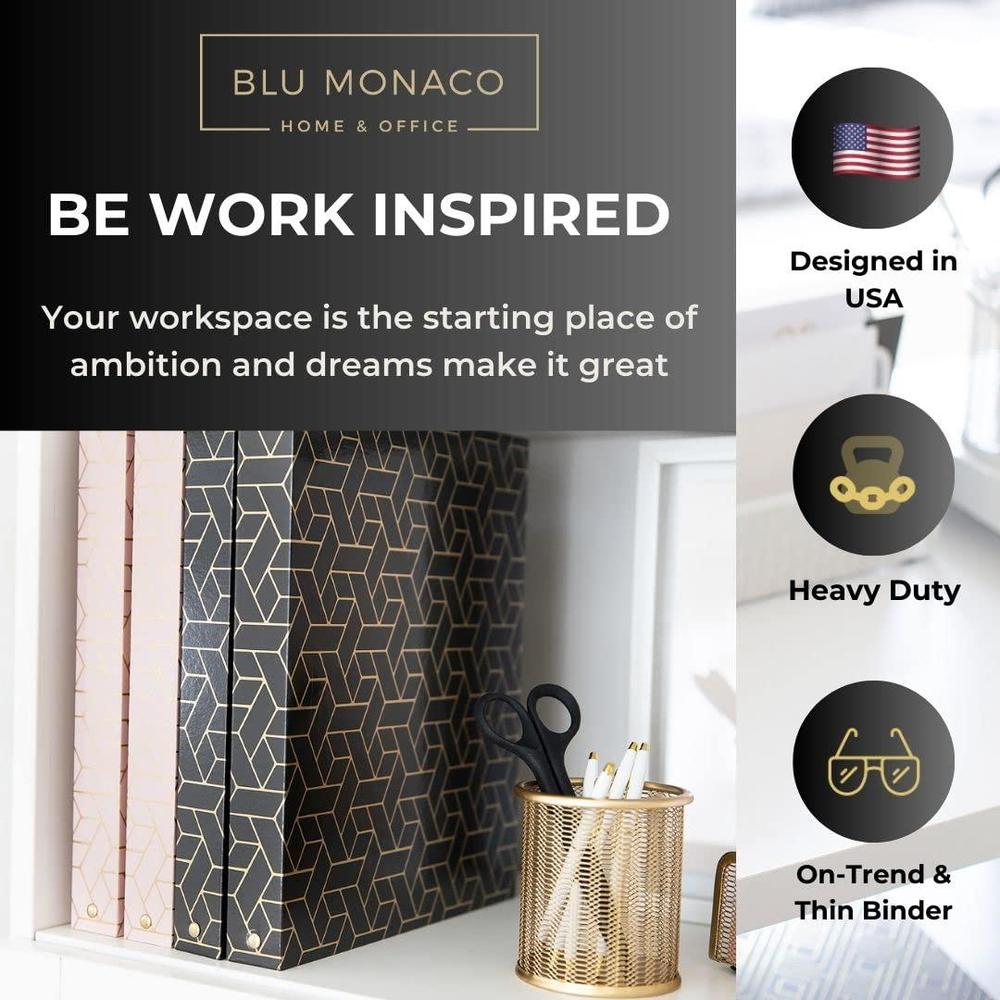 Blu Monaco geometric gold foil black binder 3 ring - set of 2-1 inch ...