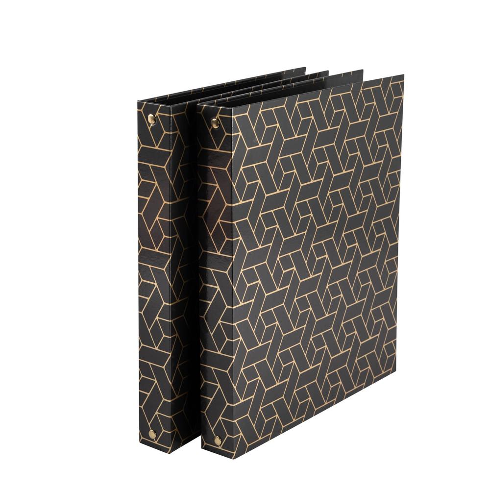 Blu Monaco geometric gold foil black binder 3 ring - set of 2-1 inch ...