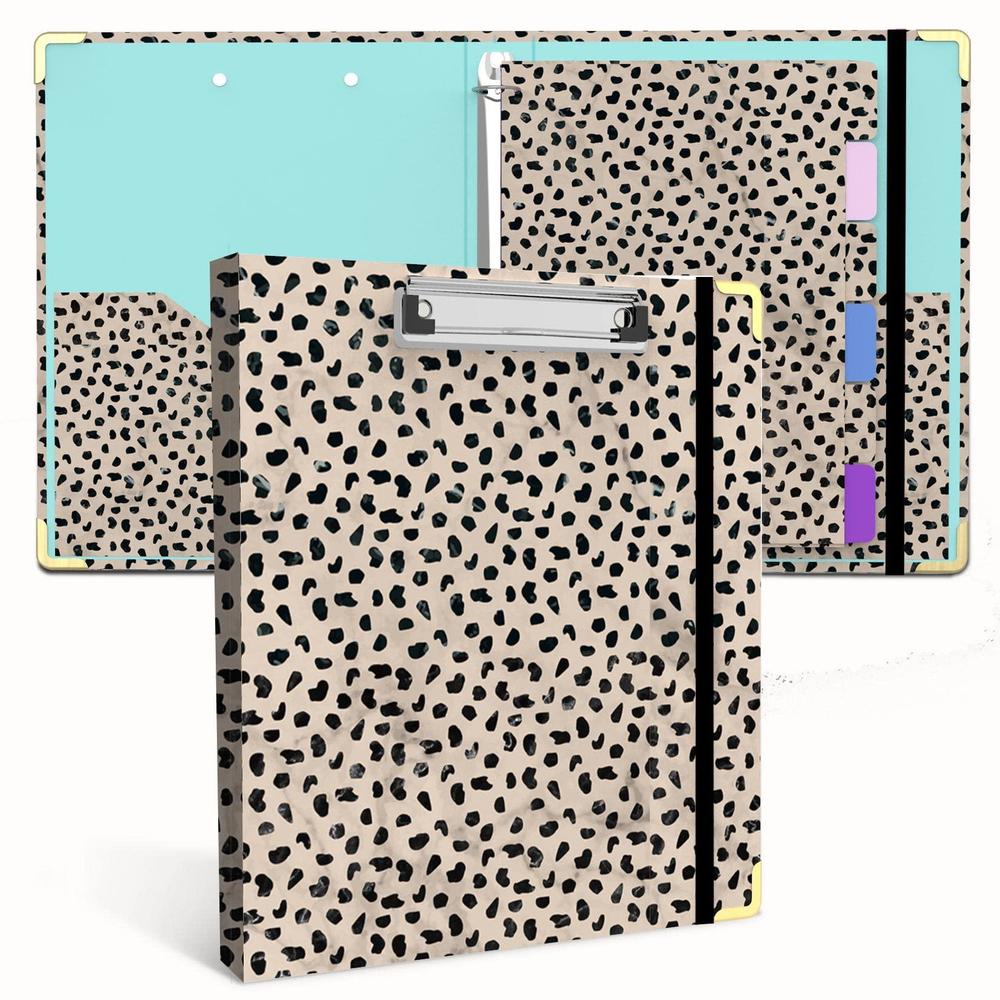 geniershy 3 ring binder 1 inch ring, 2 interior pockets, 5 tab dividers, low profile clipboard with storage, fashion cute binder and la