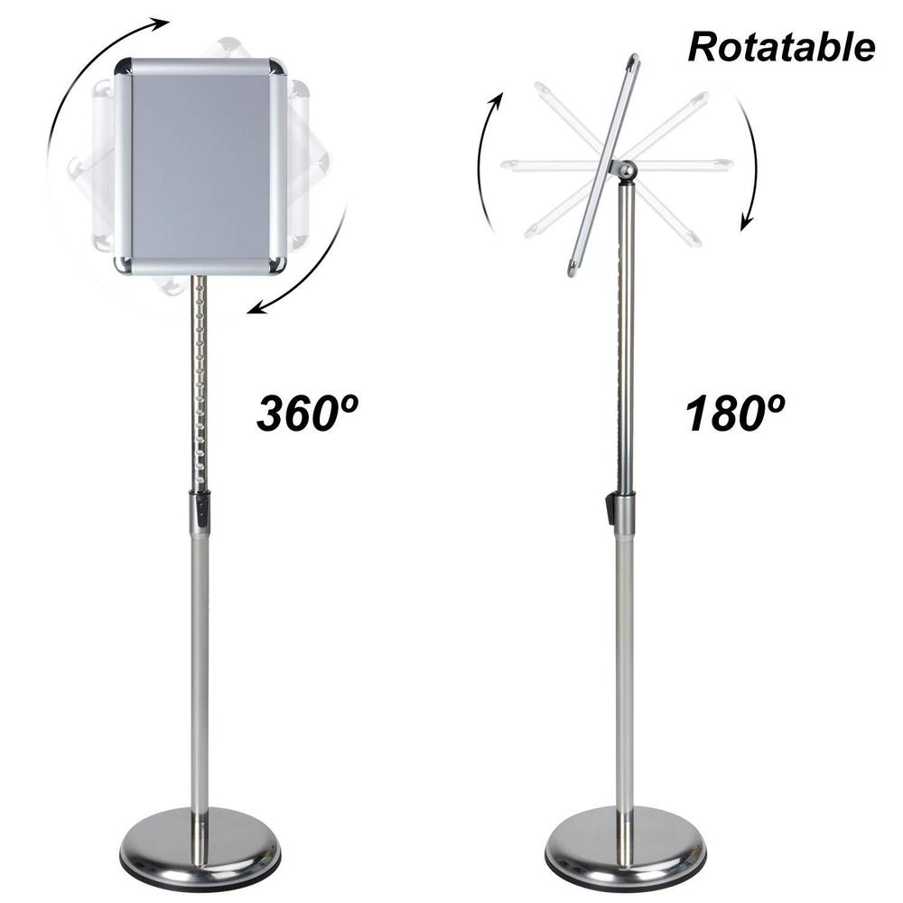 aktop adjustable poster sign stand, 8.5 x 11 inch heavy duty pedestal floor standing sign holder, silver snap-open aluminum f