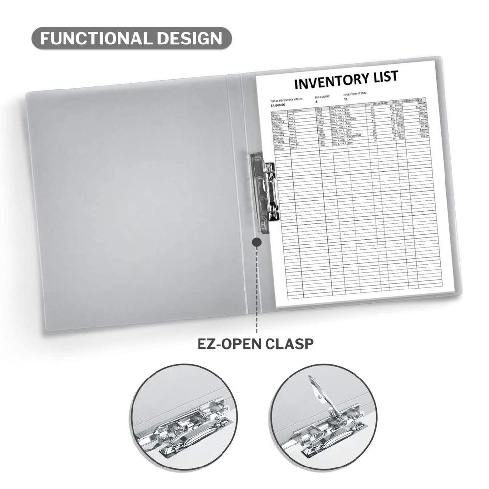 cranbury punchless binder - (gray) clamp binder holds 100 8.5x11" pages, clip binder folder with translucent cover, punchless